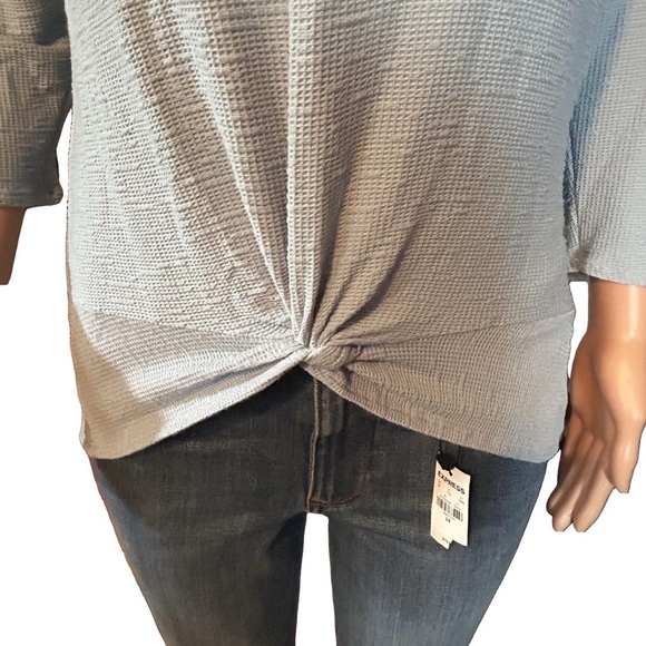 Hanger 55 Blue Woven Top Front Twist Button Shoulder Casual Blouse Size Large - Picture 10 of 13